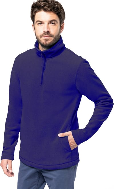 Kariban Fleece trui - indigo blauw - halve ritskraag - warme winter sweater - heren - polyester M