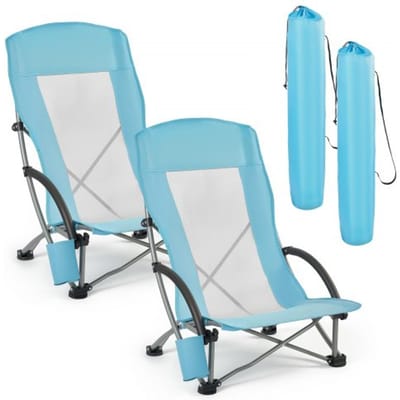 VEVOR Campingstoelen, Opklapbare Stoelen, Draagvermogen 150kg, Visstoel met Hoge Rugleuning, Bekerhouder, Mesh Rugleuning, Draagtas en Extra Brede Zitting, Strandstoelen voor Buitenactiviteiten en Vissen, 2 Stuk, Lichtblauw