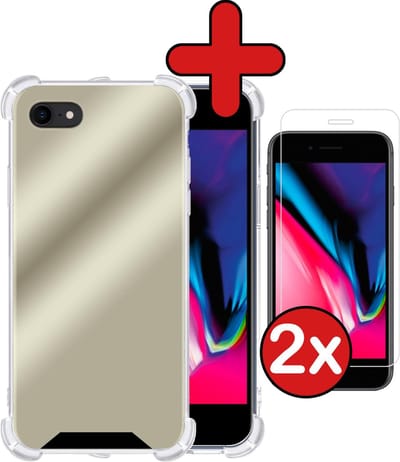 Hoesje - Met Screenprotector - 2 Stuks - Geschikt voor Apple iPhone 7 - Sterk & Shockproof - Back Cover - Siliconen Case - Telefoon Hoes - Shock Proof - Telefoonhoes - Goud
