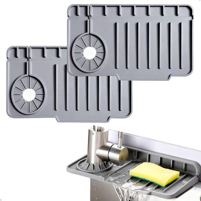 Keukenarmatuurmat - Spatbescherming - Aanrecht Drogen - Automatische Drainage - 2 Stuks - Grijs