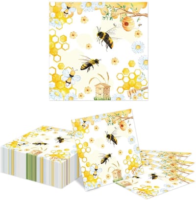 Dailygoods- Cocktail Servetten 40 Stuks - Papieren Servetten - Bijen/Honing/Hommels - Feestaccessoires - Babyshower/Bruiloft - Vrolijk Patroon