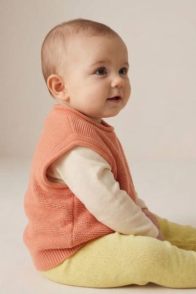 Merinowol gebreide baby spencer - Peach Fuzz 44