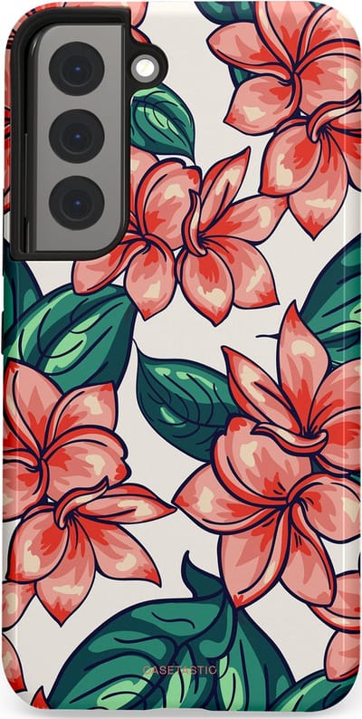 Casetastic hoesje geschikt voor Samsung Galaxy S22 - Dubbellaagse bescherming - Bloemenparadijs - Fashion Case - Petrol Koraal Perzik Wit