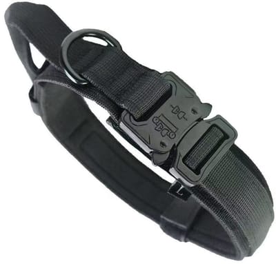 VHV - Hondenhalsband - tactische nylon halsband XL met handvat - metalen gesp en D-ring - voor middelgrote en grote honden