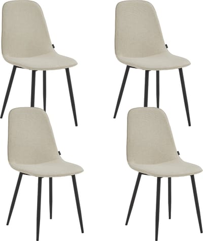 Colenis® - Milou Eetkamerstoelen - Set Van 4 - Beige - Linnen Stof - Industrieel - Stoelen