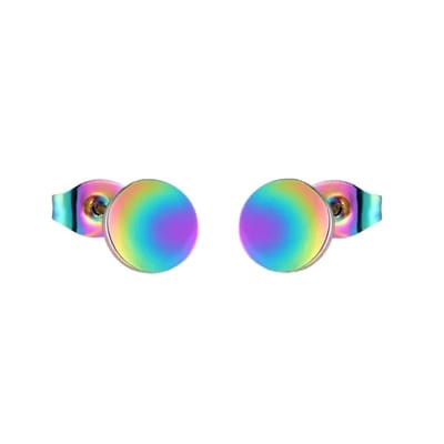 Aramat Jewels | Oorbellen | Regenboogkleurige Stalen Ronde Oorbellen Van Roestvrij Staal | 8mm | | | Staal | Kinderen, Volwassenen | Verkleurd niet