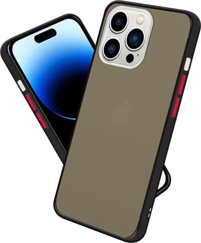 Cadorabo Hoesje geschikt voor Apple iPhone 14 PRO in Mat Zwart - Rode Knopen - Hybride beschermhoes met TPU siliconen Case Cover binnenkant en matte plastic achterkant