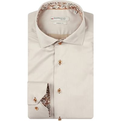 Giordano Overhemd Locarno Semi Cutaway Two-Ply Plain Twill Kitt / male