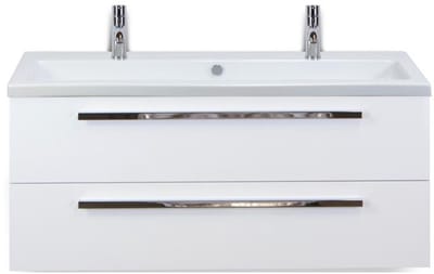 Seville Badmeubelset 120 cm - 2 Laden Wit Hoogglans - Wastafel Djazz Enkel 2 Kraangaten