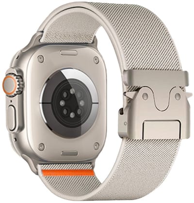 Nylon bandje - geschikt voor Apple Watch 1/2/3/4/5/6/7/8/9/10/11/ SE (1,2,3) met maat 38 mm / 40 mm / 41 mm en 42 mm (Watch 10/11) - sterrenlicht
