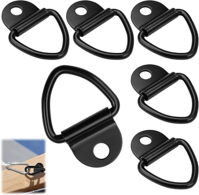 Set van 6 V-vormige montage ringen, lashing eyelets, zwarte lashing ogen, belastbaarheid 400 kg, roestvrijstalen bevestigingsringen, 82 x 63 mm, voor aanhangers, vrachtwagens en boten