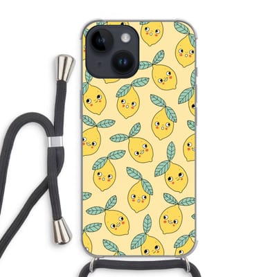 Case Company® - Hoesje met koord geschikt voor iPhone 14 hoesje met Koord - Citroenen - Telefoonhoesje met Zwart Koord - Bescherming aan alle Kanten en Over de Schermrand