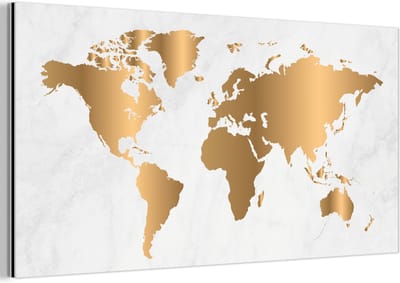 Aluminium schilderij 160x80 cm - Wanddecoratie metaal - Wereldkaart - Goud - Marmerlook - Luxe - Design - Metalen muurdecoratie woonkamer - Decoratie industrieel - Foto op dibond - Industriële accessoires slaapkamer
