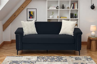 MODFU 2-Zitsbank - Massief Houten Frame En Metalen Poten - Scandinavisch - Voor Woonkamer - Hout En Linnen - Zwart - 172x72x82 Cm