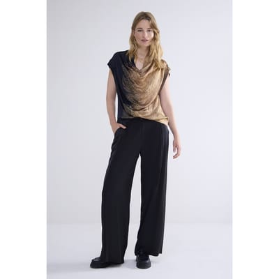 Summum Woman Top Border Print Camel Brown Size: 38 | Blouses Outlet | Dames | Zwart