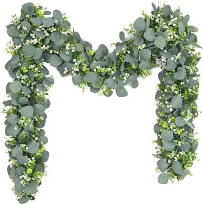 Eucalyptus Slinger met Bloemen - 2 Stuks Kunstmatige Groen en Zilver Dollar Bladeren voor Tafel & Feestdecoratie