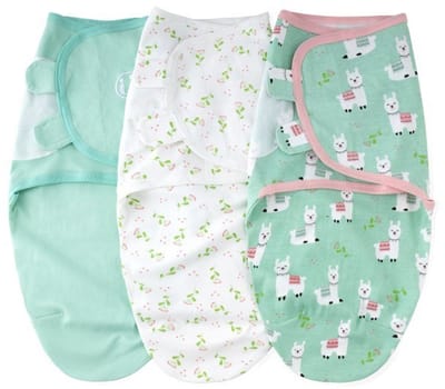 3-delige set – Baby-inbakerslaapzak – Inbakerdoek van biologisch katoen – Voor pasgeborenen – Verstelbare inbakerdoek – Geschikt voor 3–6 maanden – Eenvoudig inbakeren voor jongens en meisjes – Alpaca-design – 70 x 58 cm
