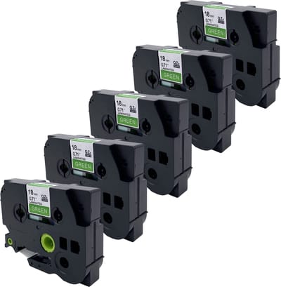 DULA Brother Compatible label tape- Tze-745 - 5 cassettes - Brother P-Touch - Wit op groen - 18mm x 8m