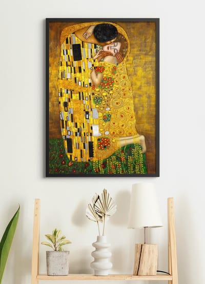 Poster In Zwarte Lijst - De Kus - Gustav Klimt - Large 70x50 - Wanddecoratie - (Retro/Vintage)