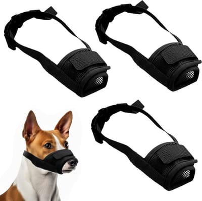 Set van 3 Aanpasbare Hondentuigen voor Kleine Honden, Zachte Mondkapjes, Voorkomt Bijten en Kauwen