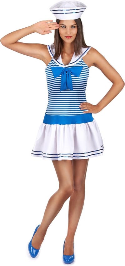 Vegaoo - Sexy blauw gestreepte matrozen outfit voor vrouwen