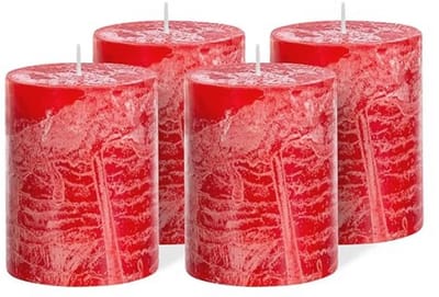 Set van 4 Rustieke Stompkaarsen 7x10 cm – Decoratieve Luxekaarsen voor Feesten en Kerst