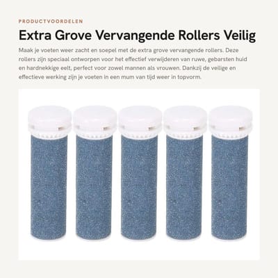 Dailygoods- Voetpedicuregereedschap Veilig - Extra Grove Vervangende Rollers - Eeltverwijderaar - Geschikt voor Mannen/Vrouwen - Wasbaar Materiaal - 5 Vervangingen