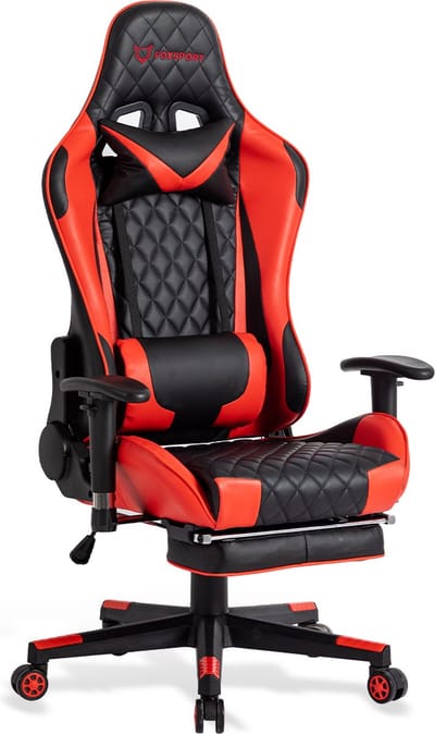 FOXSPORT Game Stoel - Gaming Stoel - Gaming Chair - Bureaustoelen - Bureaustoel Met Nekkussen & Verstelbaar Rugkussen - Instelbare Zithoogte - Gaming Accesoires - Met beensteunen - Roze/Zwart