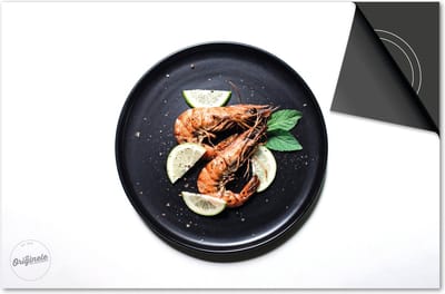 Inductie beschermer 60x60 - afdekplaat inductie mat - Dietrix Kookplaat beschermer - Exclusief - Food - Garnaaltjes op een bord