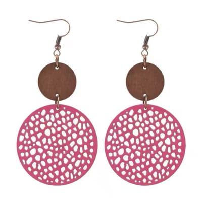 Jomide Oorhangers Etnische Vintage Hout/Kunstleer - Fuchsia Roze