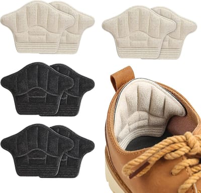 4 Paar Zachte Suède Hielkussens, Zelfklevende Antislip Hielgrips voor Te Grote Schoenen, Sport- en Wandelschoenen, Bescherming tegen Hielblaren en Comfort Verhoging
