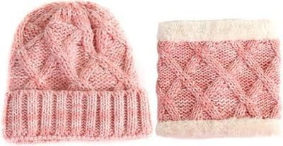 Set Muts & Colsjaal Baby – Kind 6-18 Maanden – Roze/Wit met Dubbele Voering
