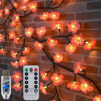 Decoratieve Wandlamp - Kersentak Verlichting - Sfeerverlichting Creëren - 48 LED Bloemtakken - 12 Meter Lengte - Oranje