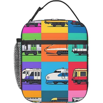 Wereld Treinen Ruitpatroon Geïsoleerde Lunchtas voor Vrouwen Kantoor Koeltas Thermische Voedseldoos Draagtas Draagbare Lunchboxen Container One Size blue