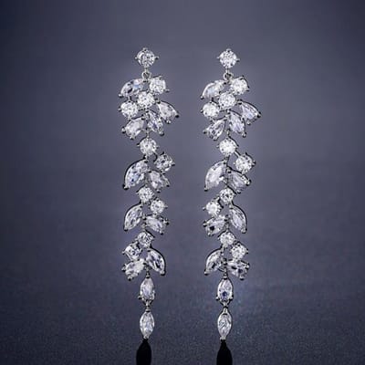 Nieuwste Cz Zirkonia Kristal Blad Lange Hangende Oorbellen Voor Elegante Vrouwen Bruids Bruiloft Sieraden Accessoires Cadeau Ep2232 gray