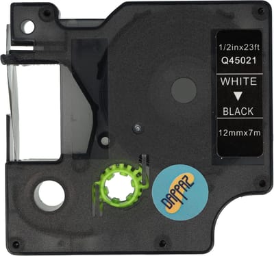 Dappaz - Dymo Plastic Labels D1 45021 Compatible - Wit op Zwart - Geschikt voor Dymo LabelManager - 12 mm x 7 m - S0720610 Label Tape - 1 stuk