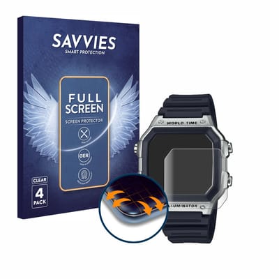 Savvies - Screenprotector voor Casio AE-1200WH - Folie Beschermfolie transparant volledig dekking 4 Stuks