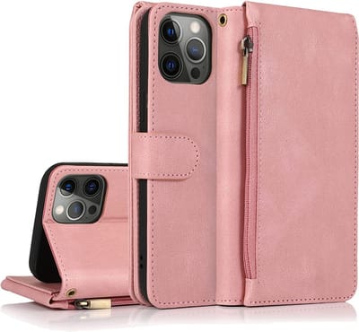 Casemania Hoesje Geschikt voor Apple iPhone 13 Pro - Roze - Luxe Portemonnee Book Case met Rits & Extra Vakken