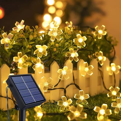 Namajunas - Lichtsnoer buiten - Buitenverlichting Lichtslinger - Tuinverlichting op zonneenergie - Kersenbloesem solar lamp - 7 m 50 LED Warmwit - Waterdicht - Sfeerverlichting voor tuin, terras, balkon, feest, bruiloft, patio decoratie