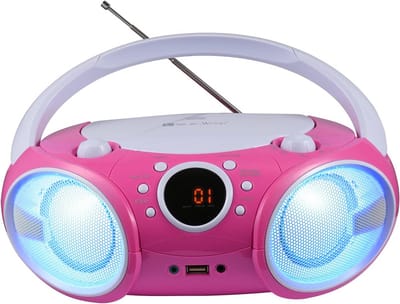 CD Speler Radio - Boombox Draagbaar - Muziek Luisteren - Met Bluetooth - 29.97 x 22.86 cm - Kitty Roze