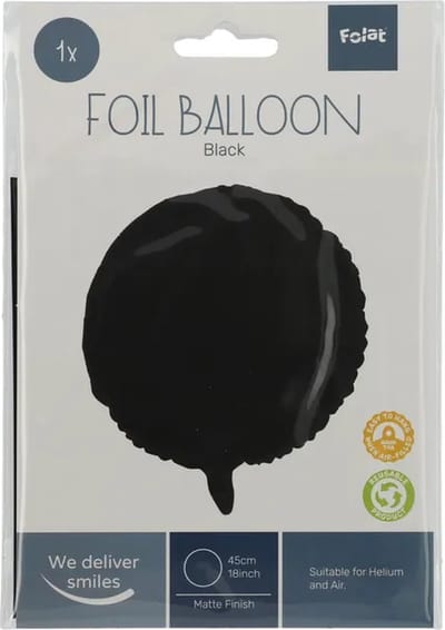 Folat - Folieballon Rond Zwart - 45 cm