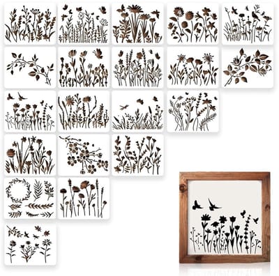 Dailygoods- Bloemsjablonen 20 stuks - Herbruikbare sjablonen - Kunststof stencils - Voor schilderen op hout/muur/canvas - Formaat 15 x 12 cm - Duurzaam PET-materiaal - Schilderstencils
