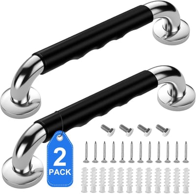 PolkaHome® Wandbeugel 30 cm 2 Stuks – RVS Wandgreep met Antislip Handvat – Badkamer Steungreep – Veiligheidsgreep voor Toilet en Douche
