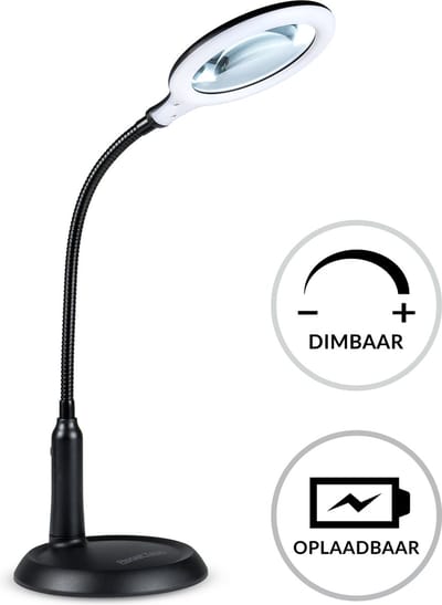 Regal Tech® Loeplamp - Professionele Loeplamp met LED-verlichting - Leeslamp, Bureaulamp, Werklamp - Vergrootglas 5x Vergroting - 30 LED's - 59 cm - Dimbaar - Oplaadbaar