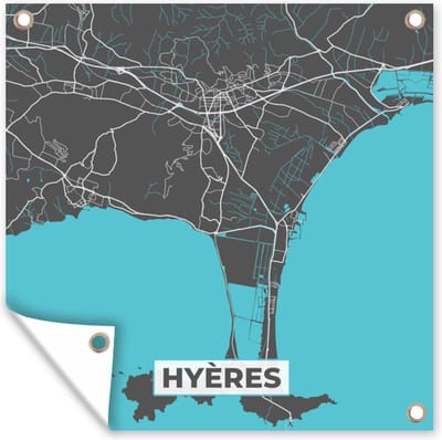 Tuin poster Plattegrond – Kaart – Stadskaart – Frankrijk – Hyères - 200x200 cm - Tuindoek