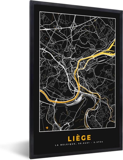 Fotolijst incl. Poster - Kaart - Liège - Goud - Plattegrond - Stadskaart - 40x60 cm - Posterlijst
