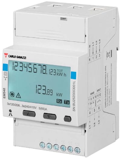 3-fasen energiemeter tot 65A voor monitoring van PV-omvormers en generatoren