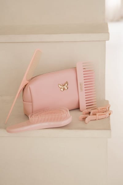 Luxury Application Kit – Haar Styling Set voor Hair Extensions – Haarborstel, Puntkam, Wide Tooth Kam & Alligator Clips – Roze
