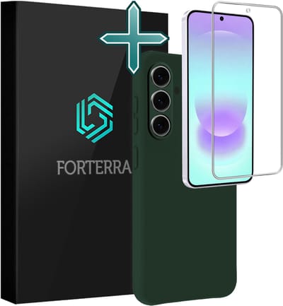 Hoesje Met Screenprotector - Geschikt voor Samsung Galaxy A37 - Sterk & Shockproof - Telefoon Hoes - Back Cover - Siliconen Case - Donkergroen