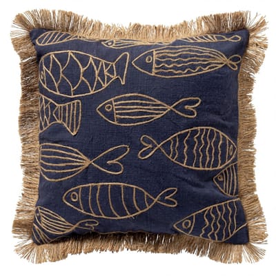 Dutch Decor NEMO - sierkussen 45x45 cm - gerecycled - jute franjes - Spellbound - blauw - Inclusief binnenkussen - Luxe kussens voor woonkamer & bank